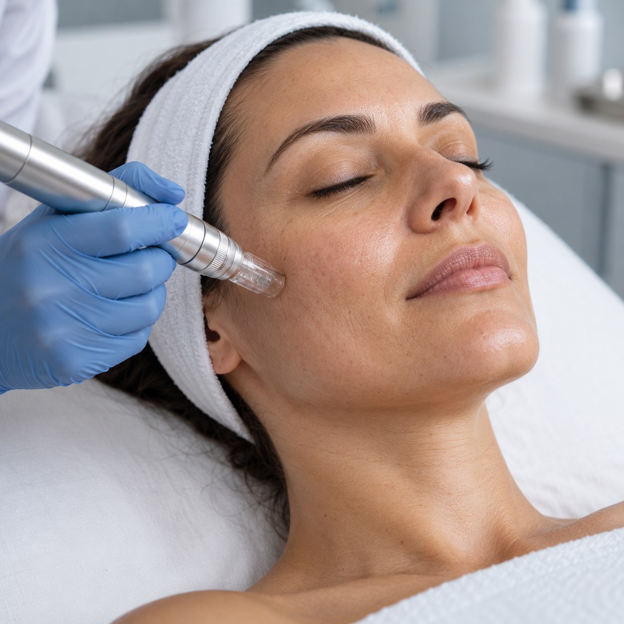 Illustration of microneedling being performed