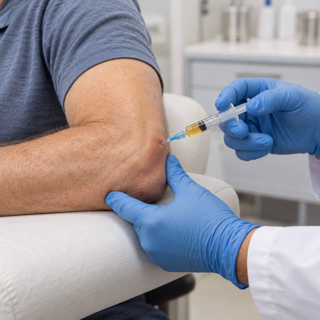 Illustration of musculoskeletal platelet-rich plasma (prp) being performed